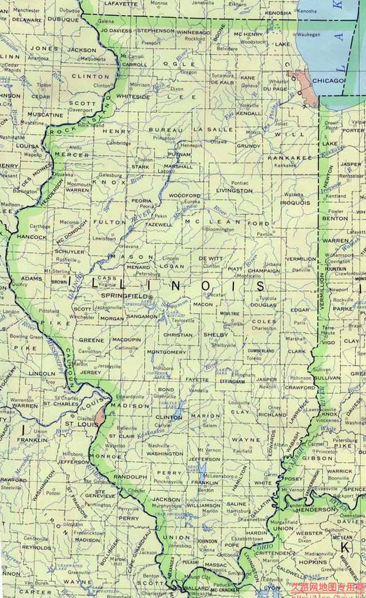 美国Illinois州政区图,美国地图高清中文版
